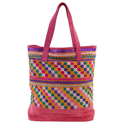 Pink Geometric Embroidered Tote - India