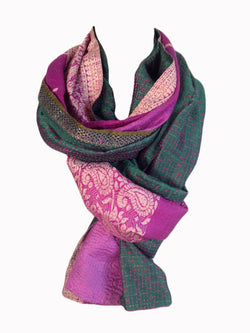 Forest Green and Violet Kantha Scarf - India