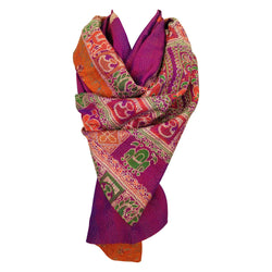 fuchsia tangerine Indian kantha scarf