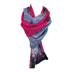 Indian raspberry sky blue kantha scarf